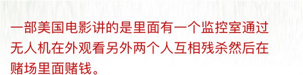 一部美国电影讲的是里面有一个监控室通过无人机在外观看另外两个人互相残杀然后在赌场里面赌钱。