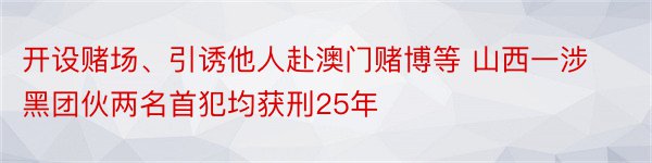 开设赌场、引诱他人赴澳门赌博等 山西一涉黑团伙两名首犯均获刑25年