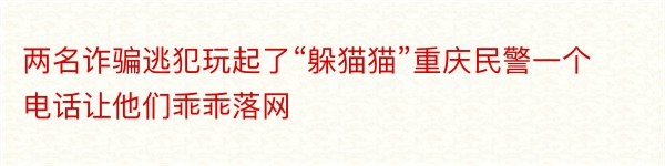 两名诈骗逃犯玩起了“躲猫猫”重庆民警一个电话让他们乖乖落网