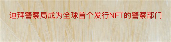 迪拜警察局成为全球首个发行NFT的警察部门