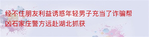 经不住朋友利益诱惑年轻男子充当了诈骗帮凶石家庄警方远赴湖北抓获