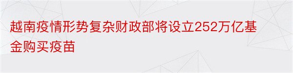 越南疫情形势复杂财政部将设立252万亿基金购买疫苗