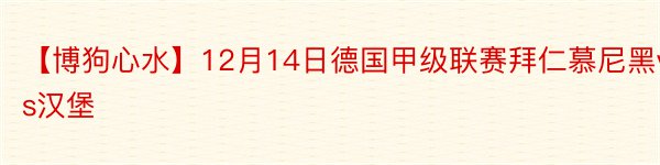 【博狗心水】12月14日德国甲级联赛拜仁慕尼黑vs汉堡